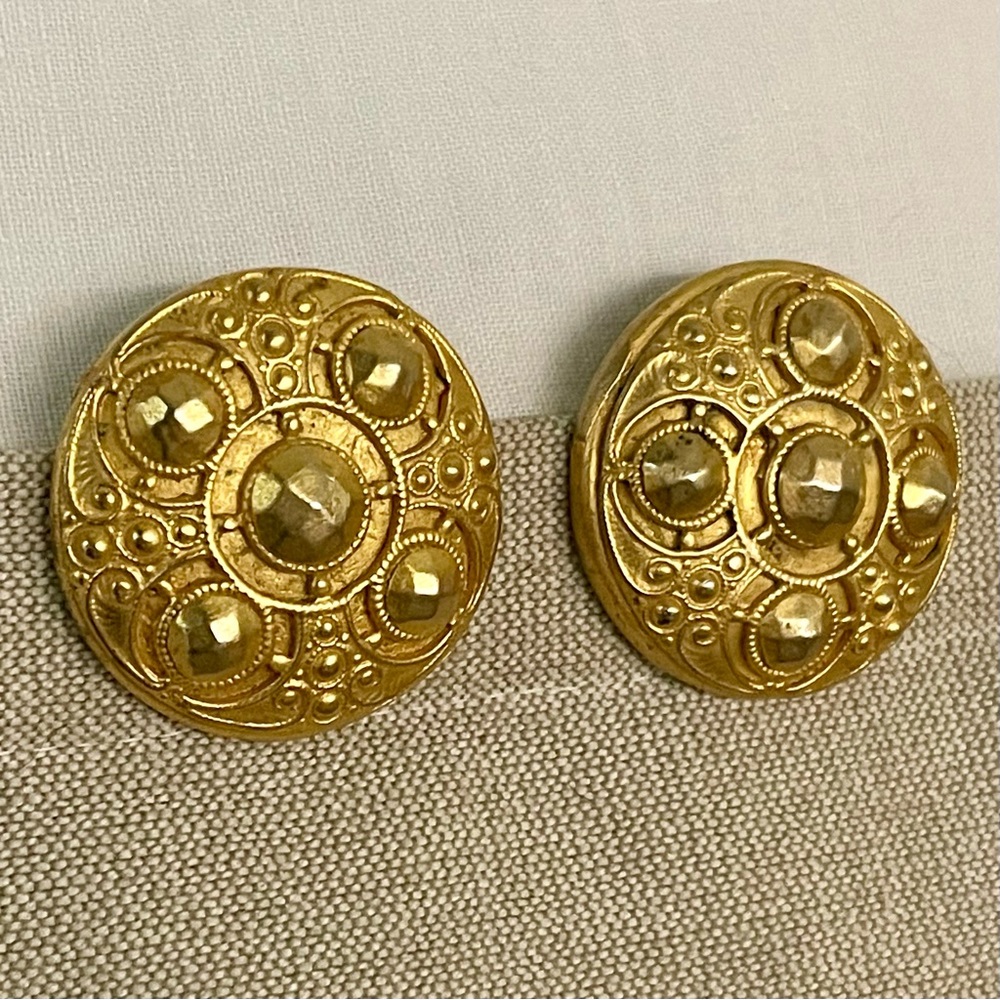 Vermeil clip earrings - cast vintage button design